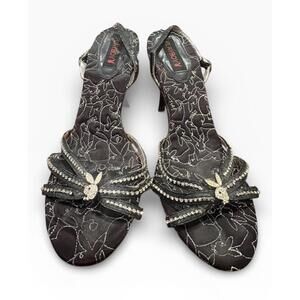 Playboy Y2K Slingback Stiletto Heels Black Jacquard Rhinestone 7 / 40